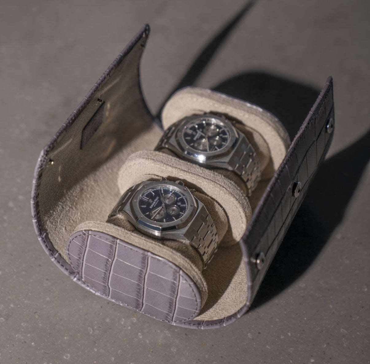 ETIER VERDI DOUBLE WATCH ROLL CROCODILE LEATHER - GREY