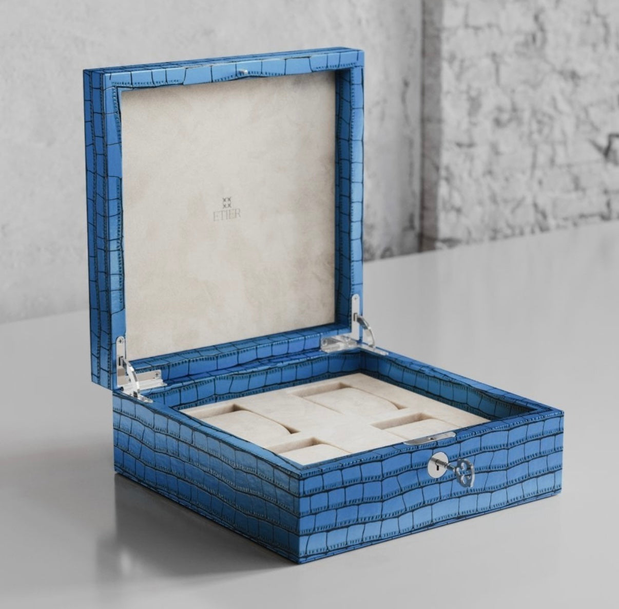 ETIER TEMPO FOUR WATCH CASE CROCODILE LEATHER - AZZURO