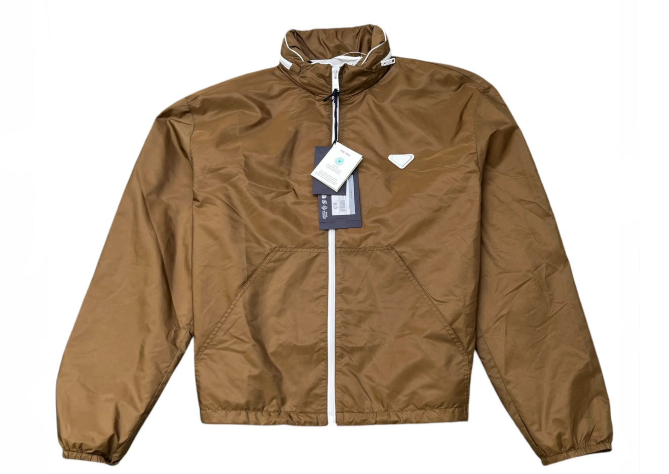 PRADA RE-NYLON PLAQUE LOGO BLOUSON - BROWN