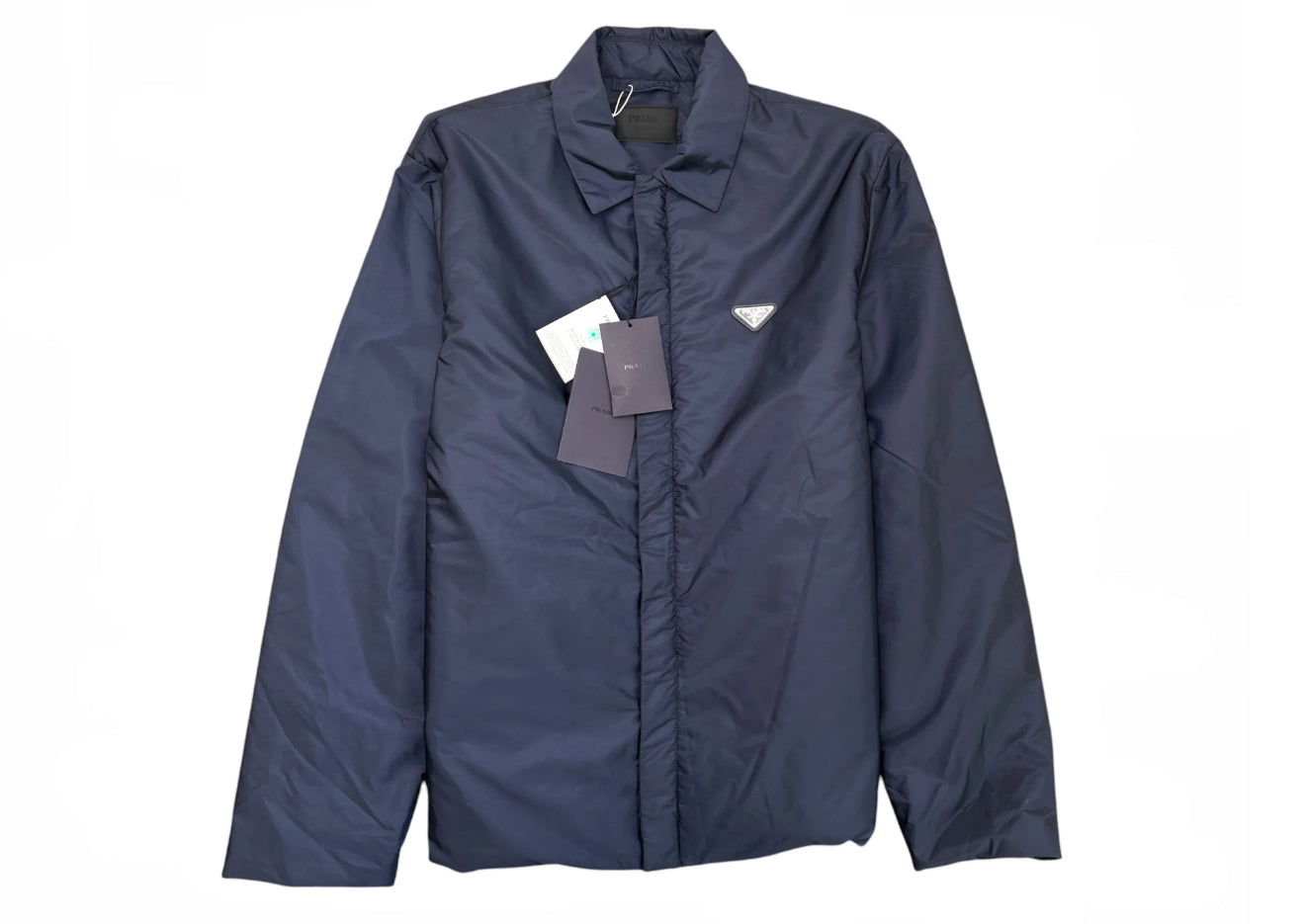 PRADA RE-NYLON PLAQUE LOGO BLOUSON - NAVY