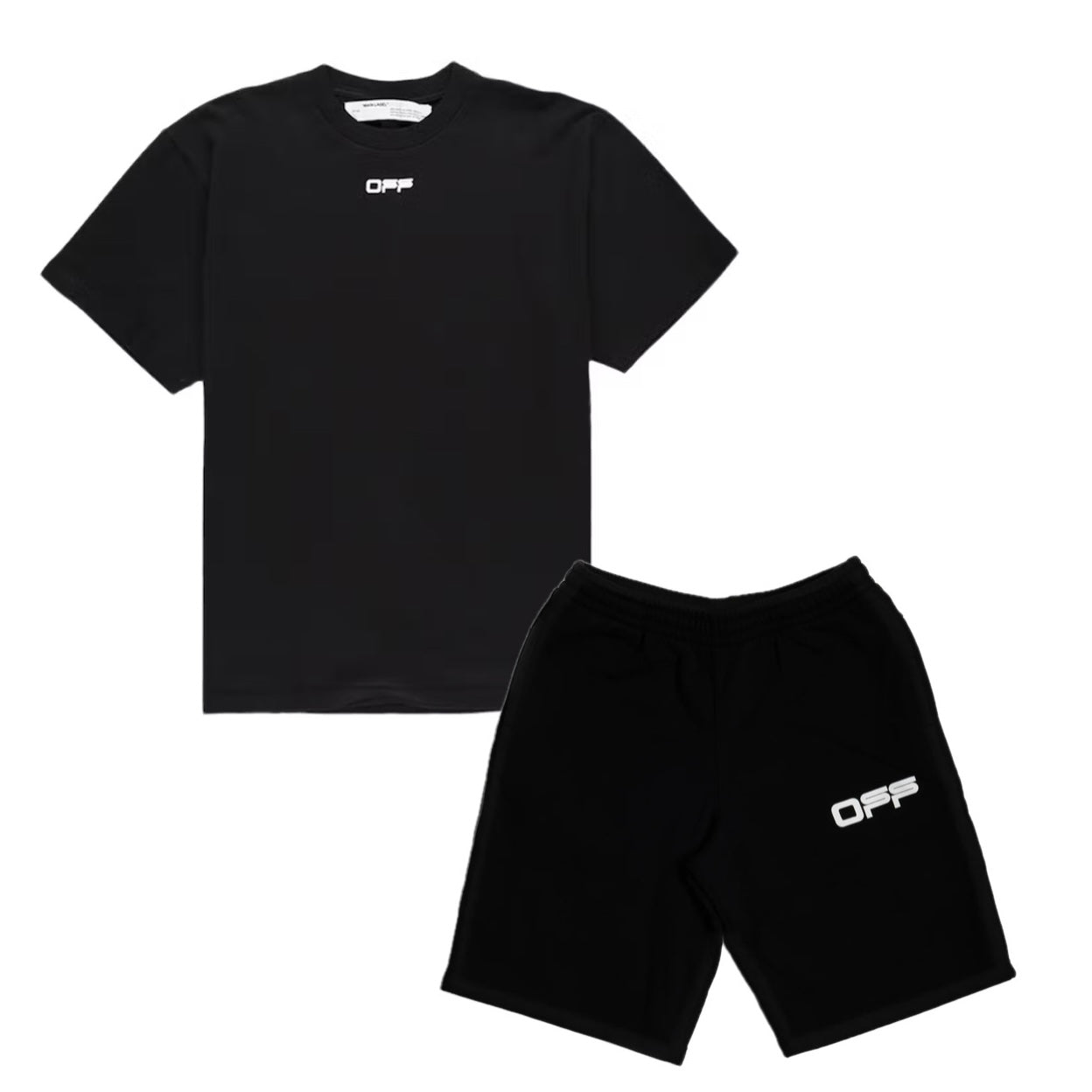 (PRE-OWNED) OFF WHITE CABIN BAGGAGE SHORT & TEE SET - BLACK