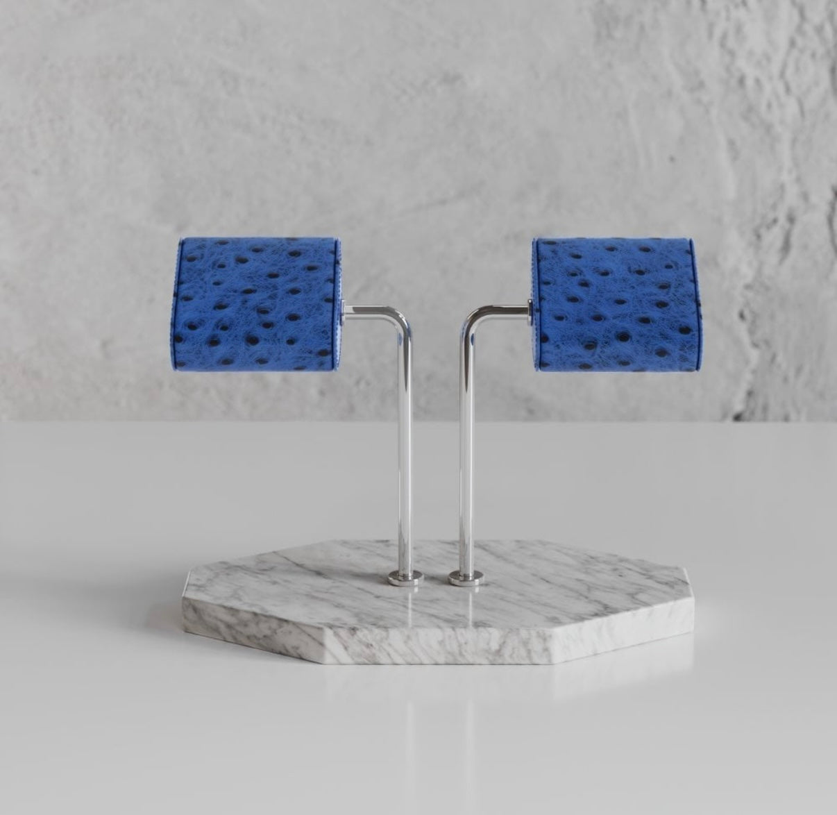 ETIER DOUBLE WATCH STAND CARRARA MARBLE &  OSTRICH LEATHER - AZZURO