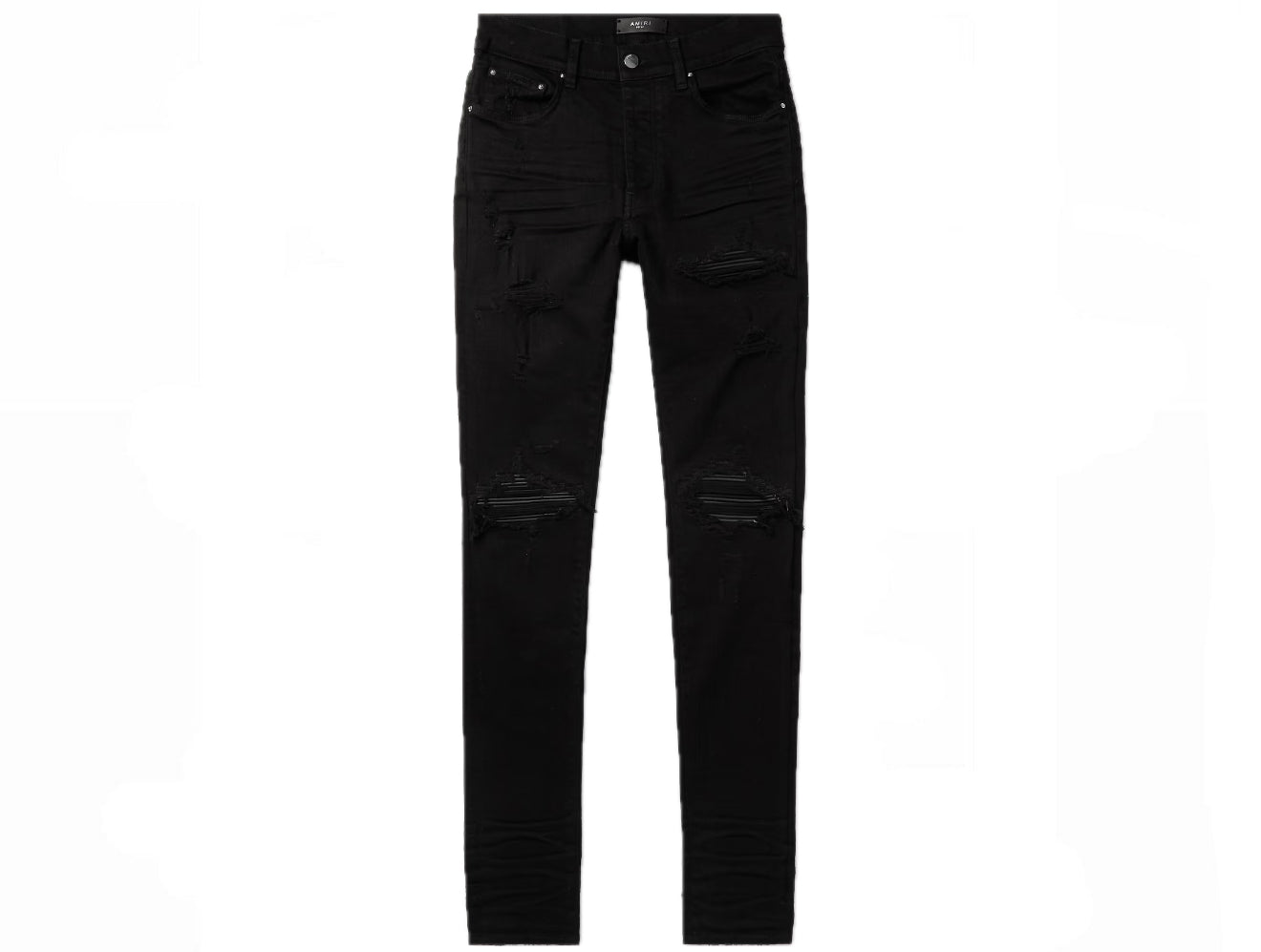 (PRE-OWNED) AMIRI MX1 SKINNY LEATHER PANELLED JEANS - BLACK