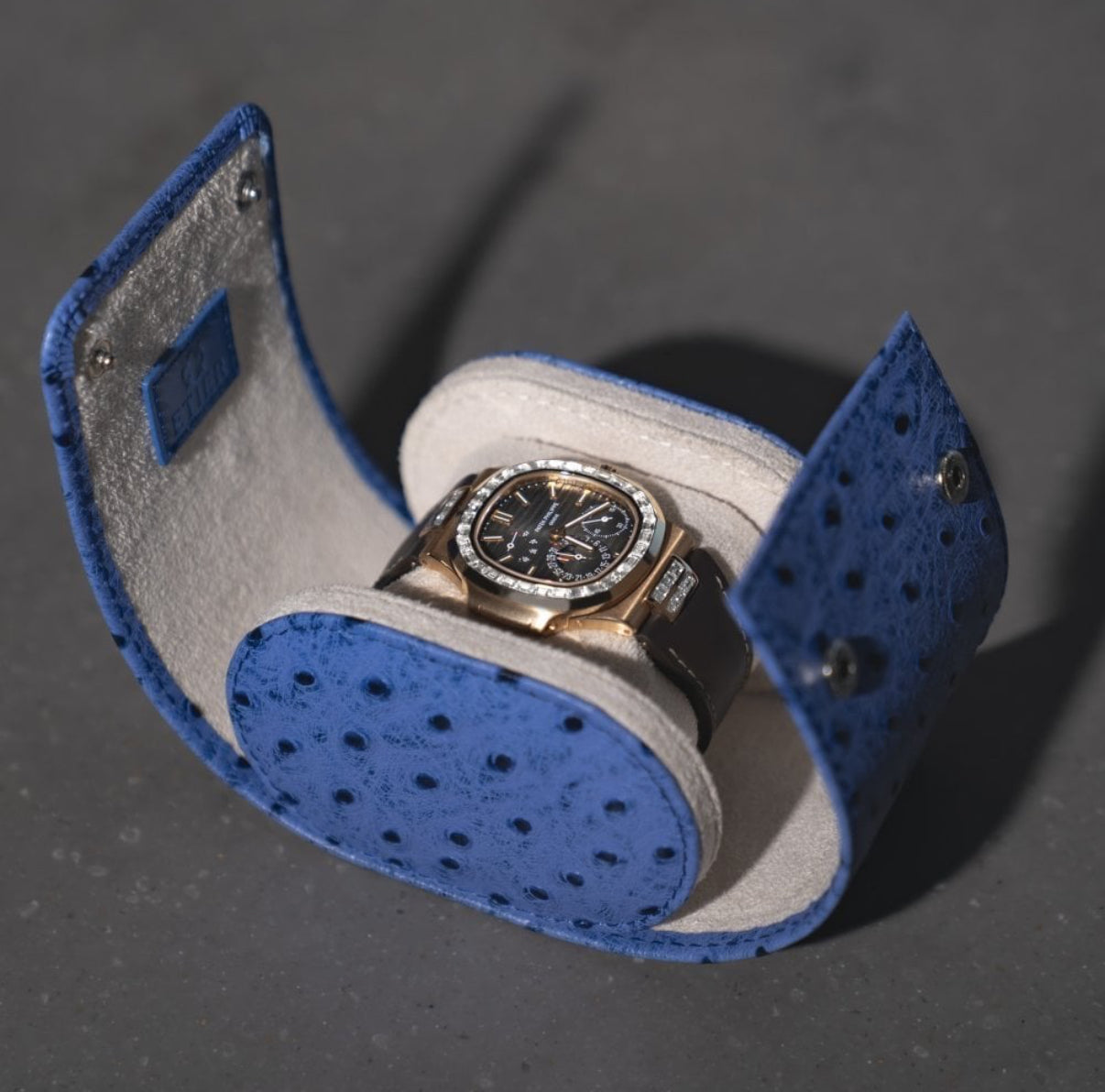 ETIER VERDI SINGLE WATCH ROLL OSTRICH LEATHER - AZZURO