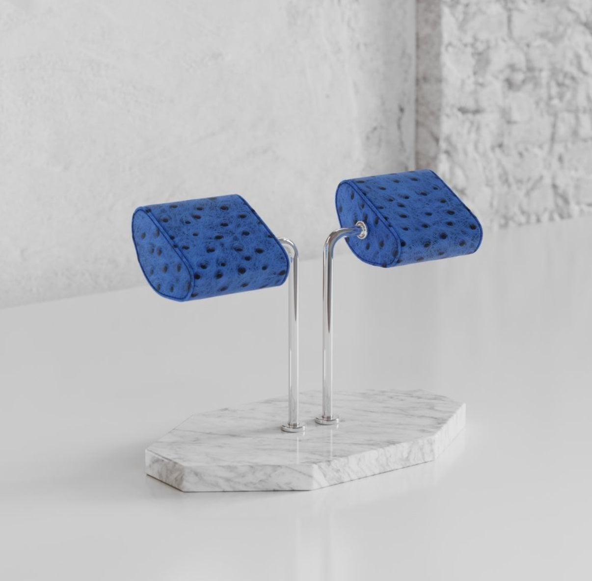 ETIER DOUBLE WATCH STAND CARRARA MARBLE &  OSTRICH LEATHER - AZZURO