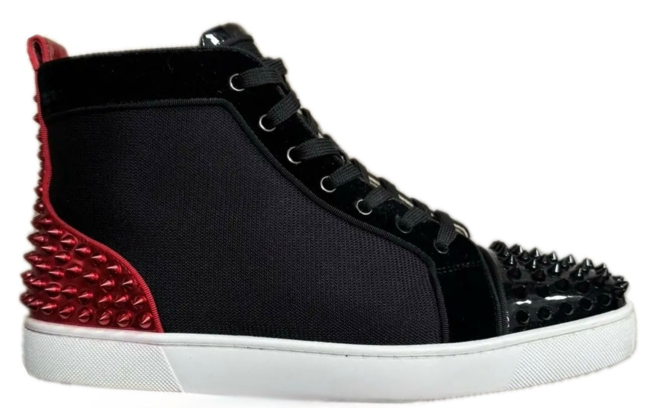 (PRE-OWNED) CHRISTIAN LOUBOUTIN CLOTH HIGH TRAINERS - BLACK/RED/WHITE