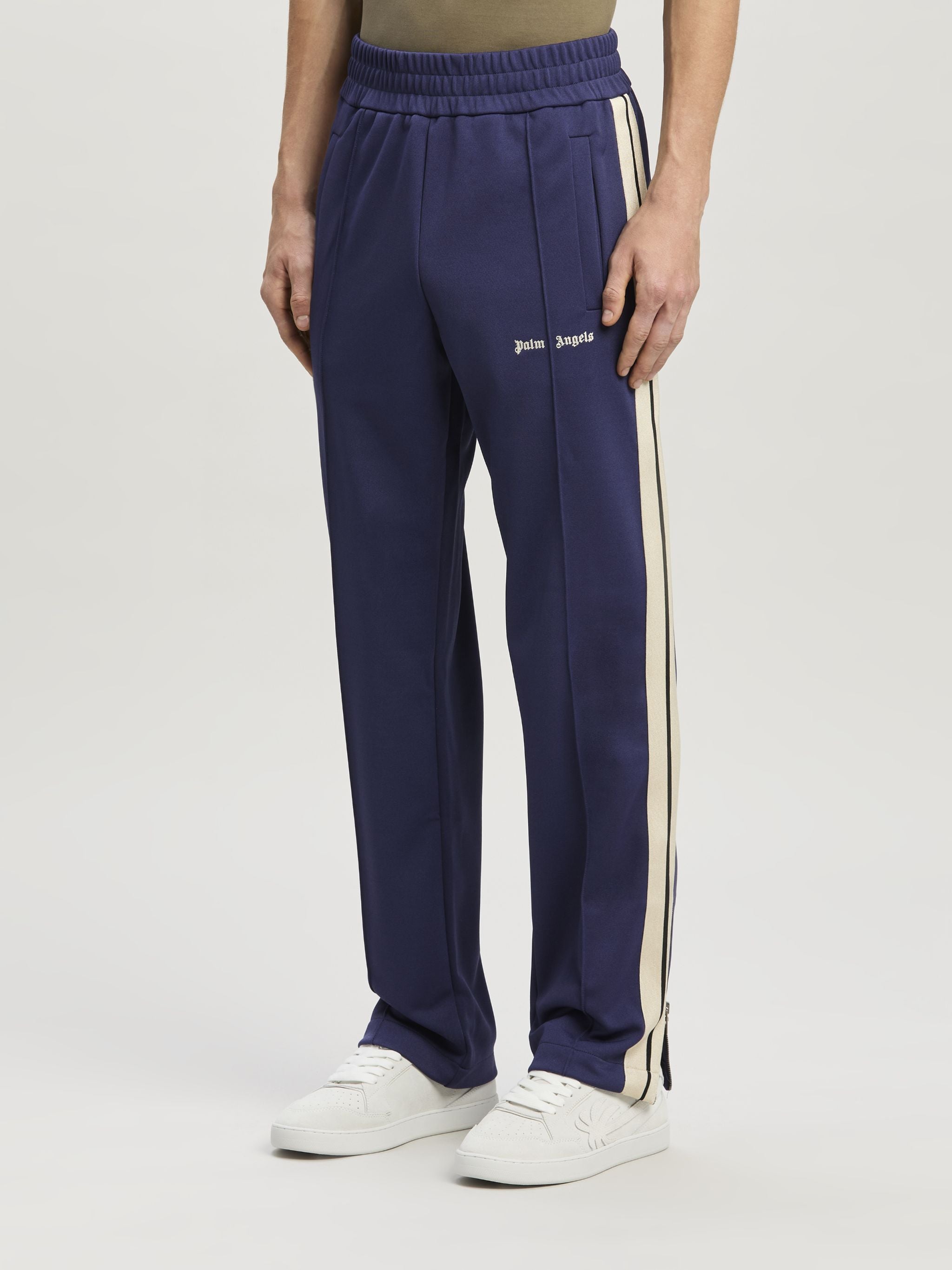 PALM ANGELS NAVY LOGO PRINT TRACK PANTS