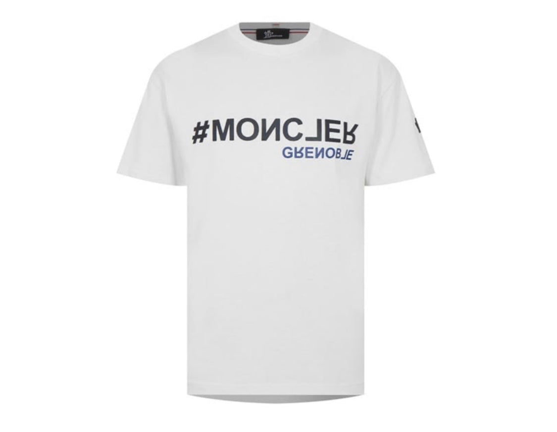 MONCLER GRENOBLE TEXT LOGO TEE - WHITE / BLACK