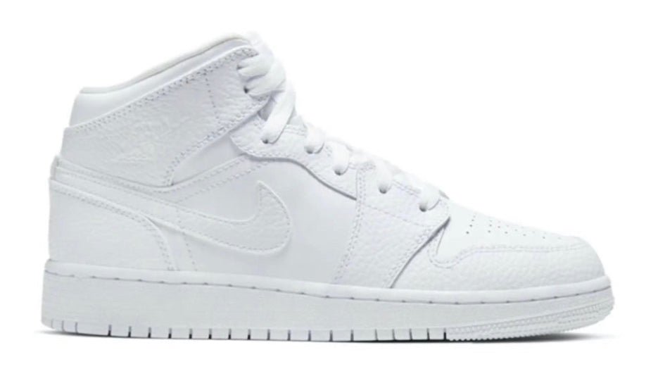 JORDAN 1 MID TRIPLE WHITE (GS)